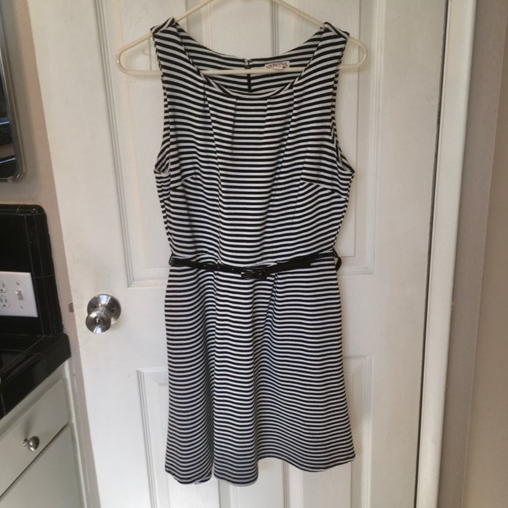 Merona Striped Belted Crew neck dress